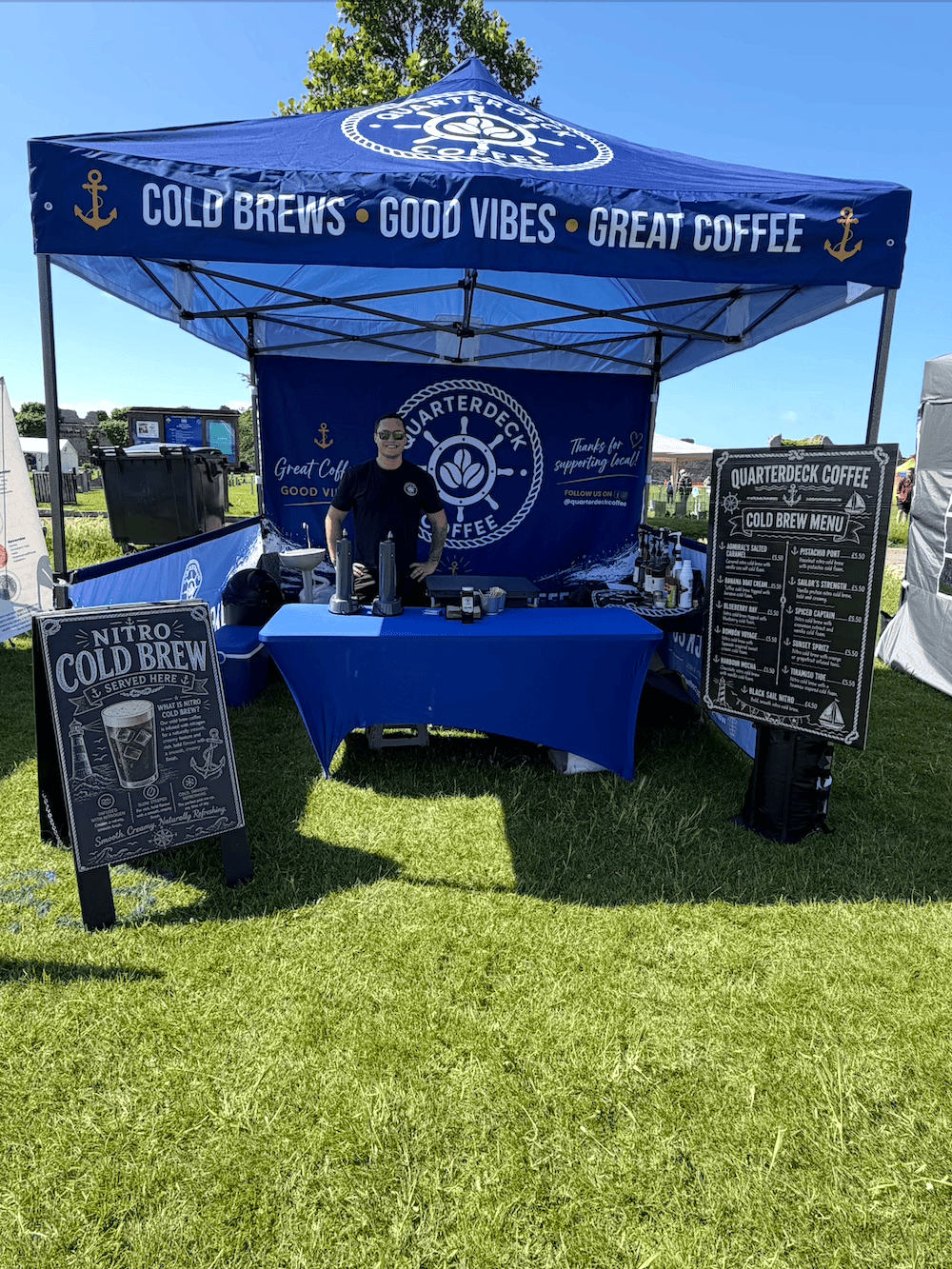 Quarterdeck Coffee nitro cold brew gazebo at an outdoor event
